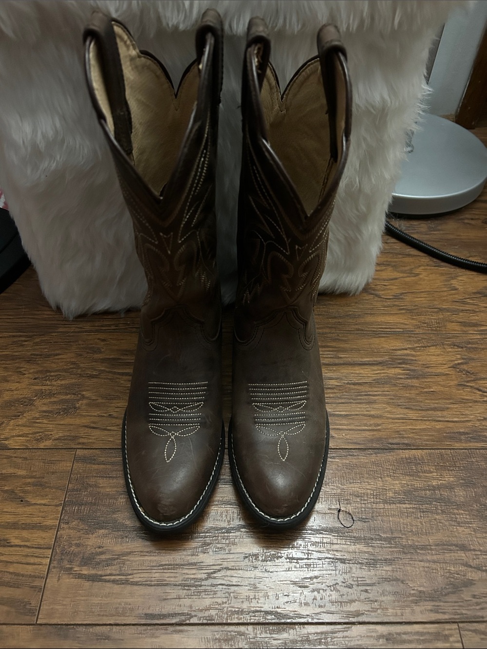 Shyanne Brown Leather Cowboy Boots with White Stitching
